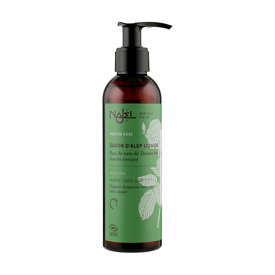Органічне рідке алеппське мило Najel Aleppo Liquid Soap Organic Damascus Rose Water з органічною водою дамаської троянди, 200 мл